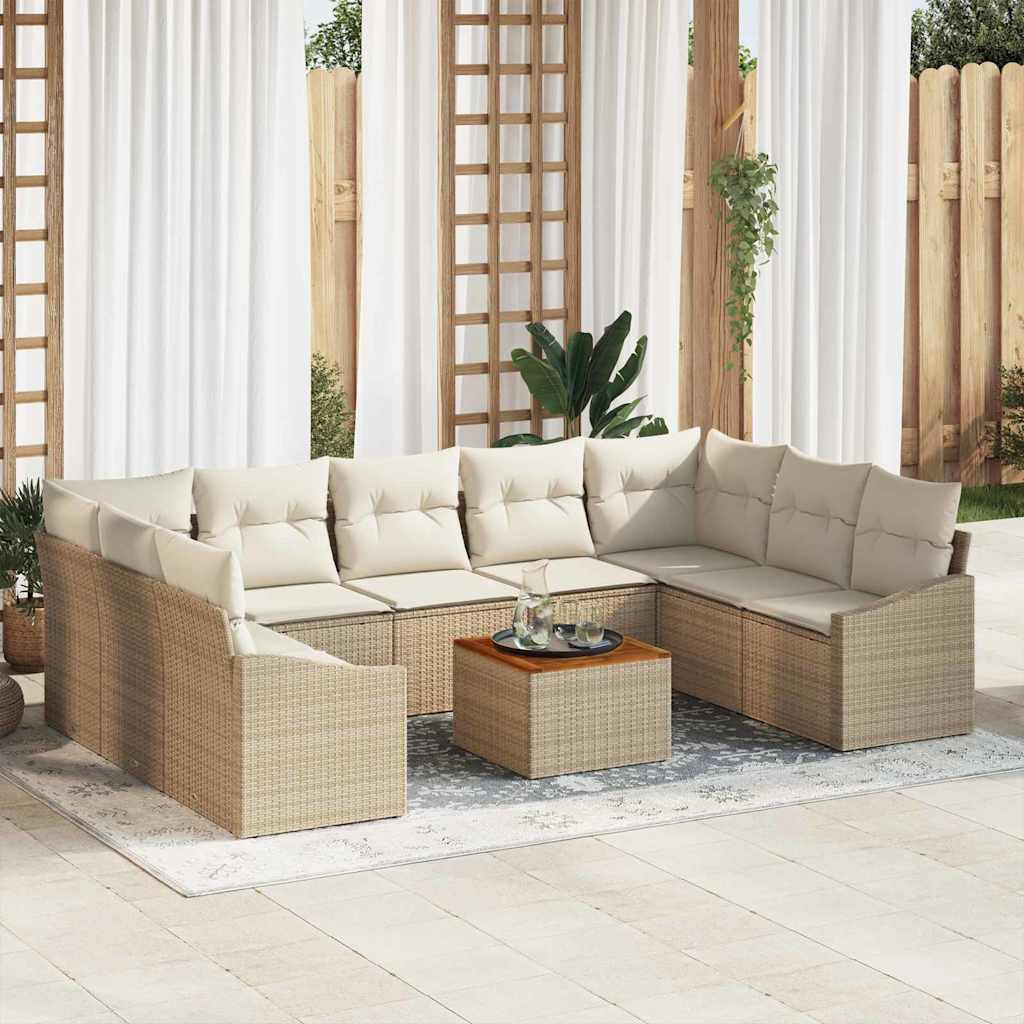 vidaXL Gartensofa-set mit Speicher 10 pcs Beige und Creme Poly-Rattan