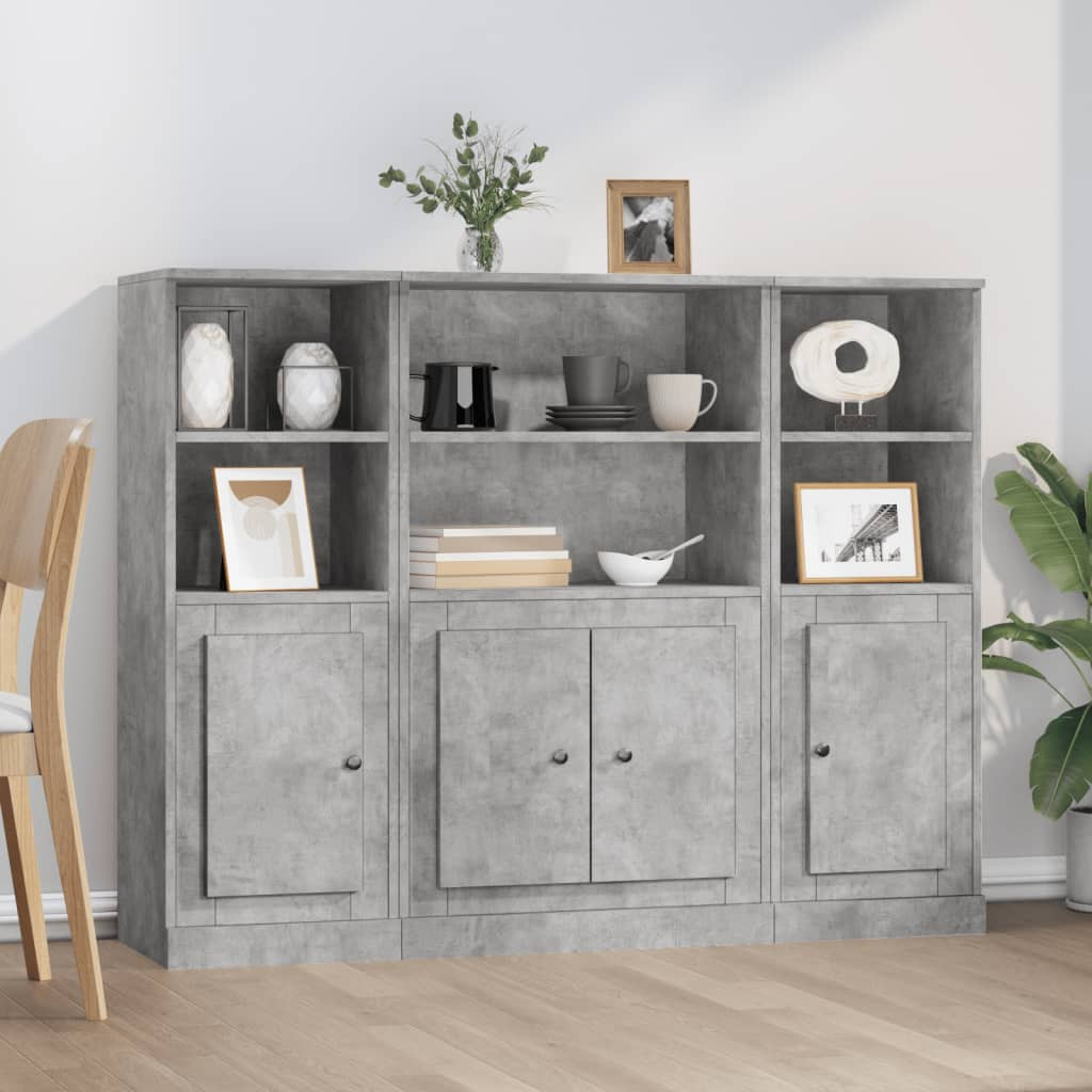 vidaXL Highboards 3 Stk. Betongrau Holzwerkstoff