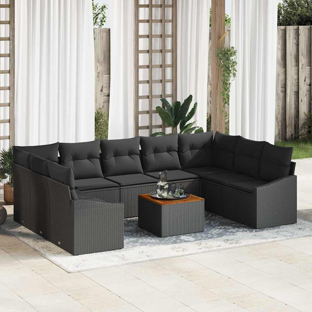 vidaXL Gartensofa-set mit Speicher 10 pcs Schwarz Poly-Rattan