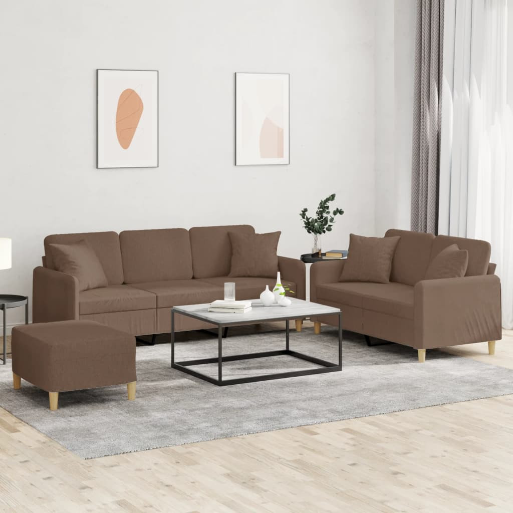 vidaXL 3-tlg. Sofagarnitur mit Kissen Braun Stoff