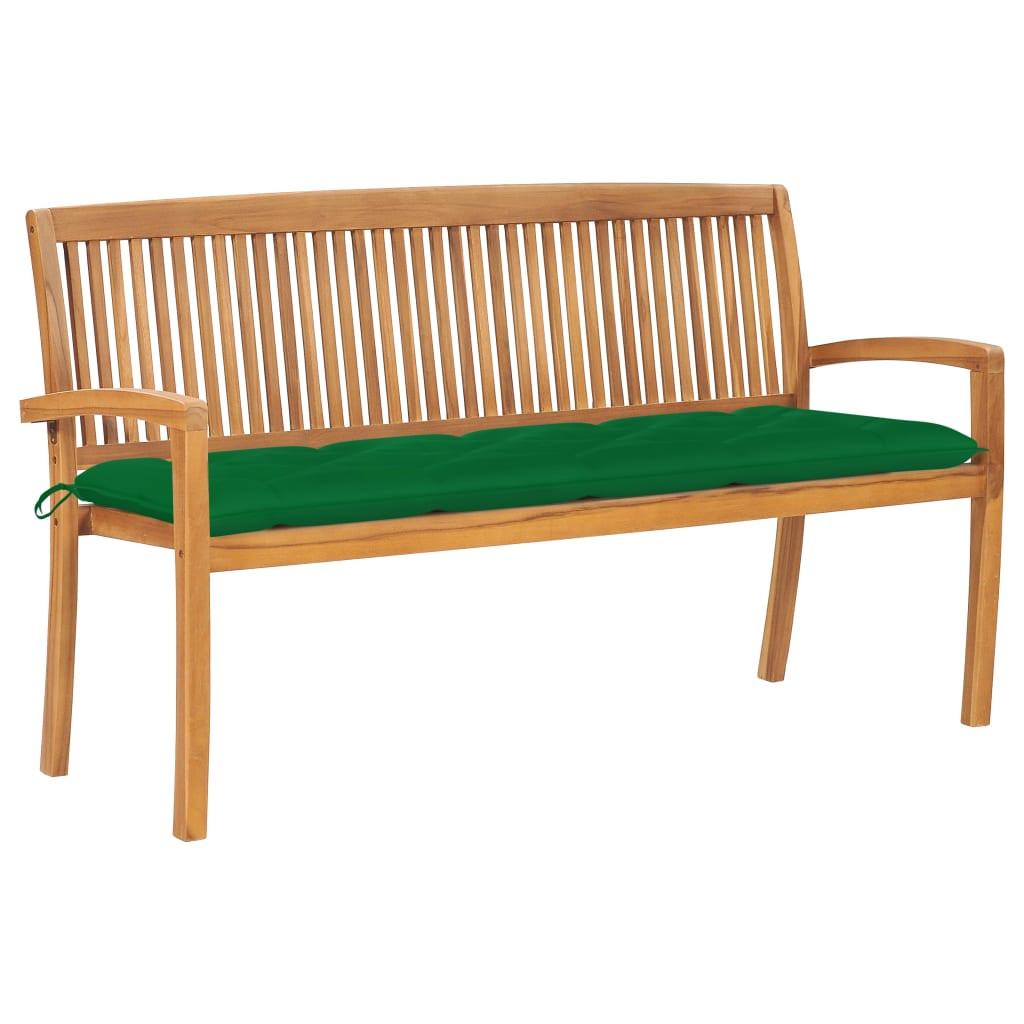 vidaXL Stapelbare Gartenbank mit Auflage 159 cm Massivholz Teak