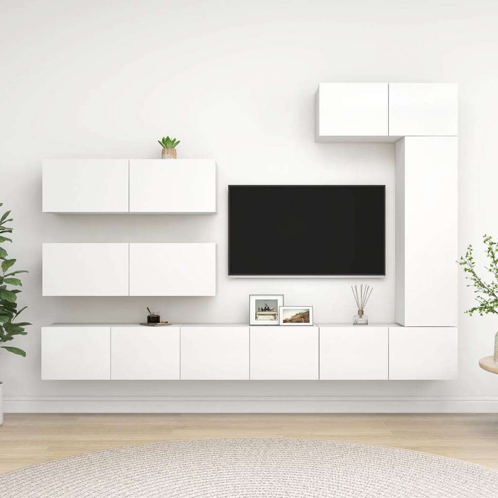 vidaXL 7-tlg. TV-Schrank-Set Weiß Holzwerkstoff