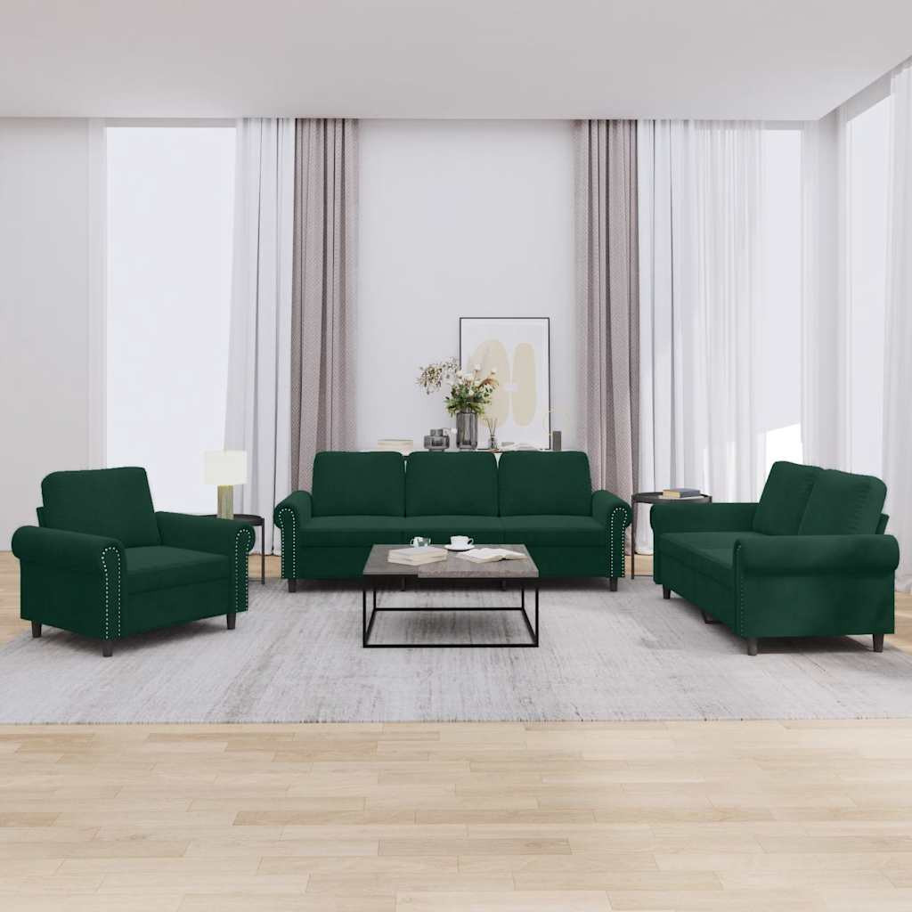 vidaXL 3-tlg. Sofagarnitur mit Kissen Dunkelgrün Samt