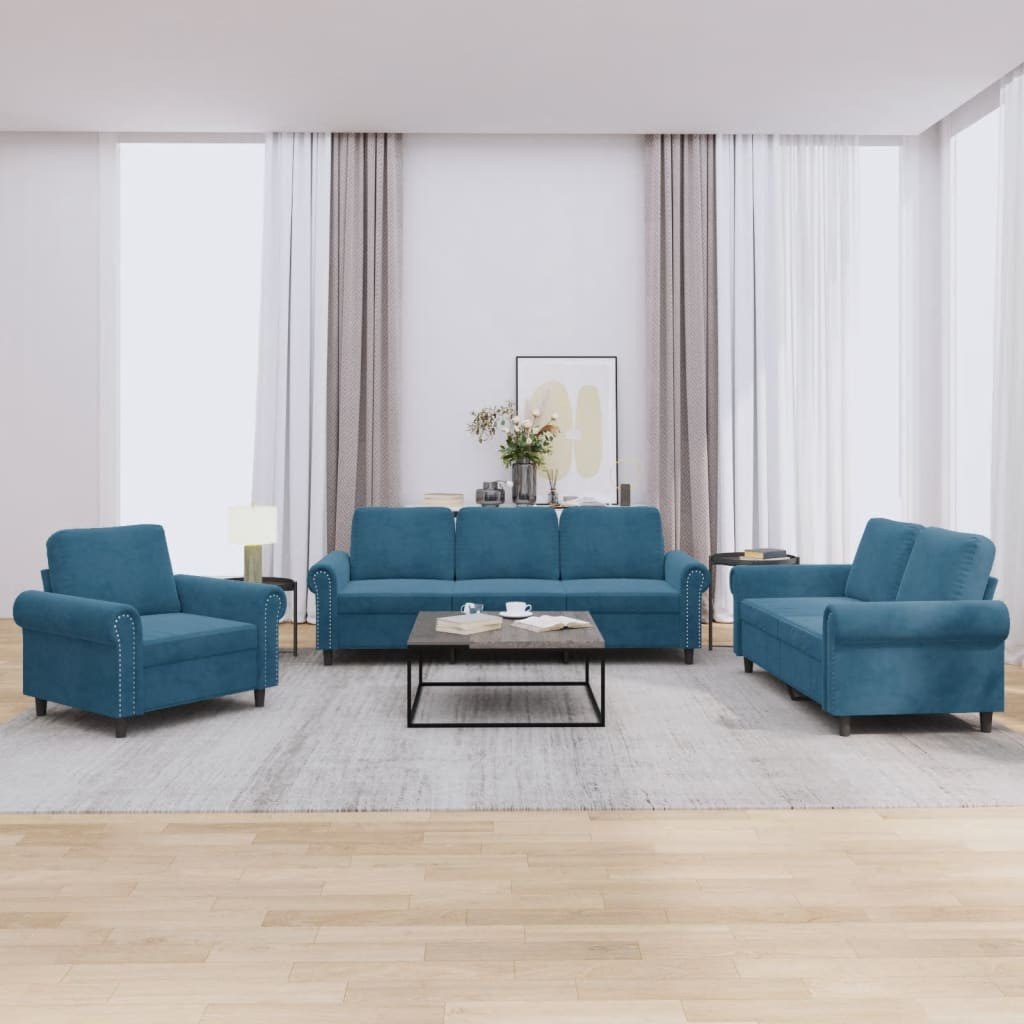 vidaXL 3-tlg. Sofagarnitur mit Kissen Blau Samt