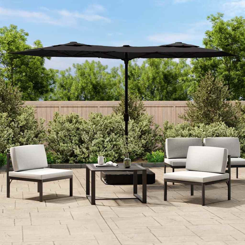 vidaXL Doppel-Sonnenschirm mit LED-Leuchten Schwarz 316x145 cm
