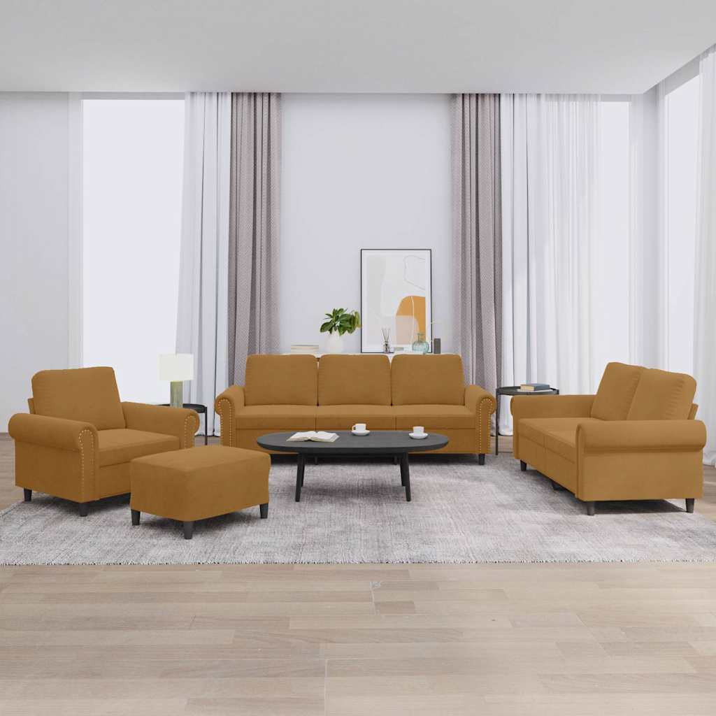 vidaXL 4-tlg. Sofagarnitur mit Kissen Braun Samt