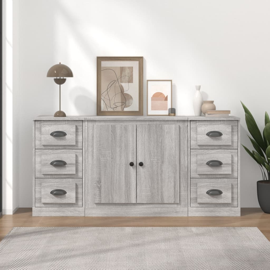 vidaXL Sideboards 3 Stk. Grau Sonoma Holzwerkstoff