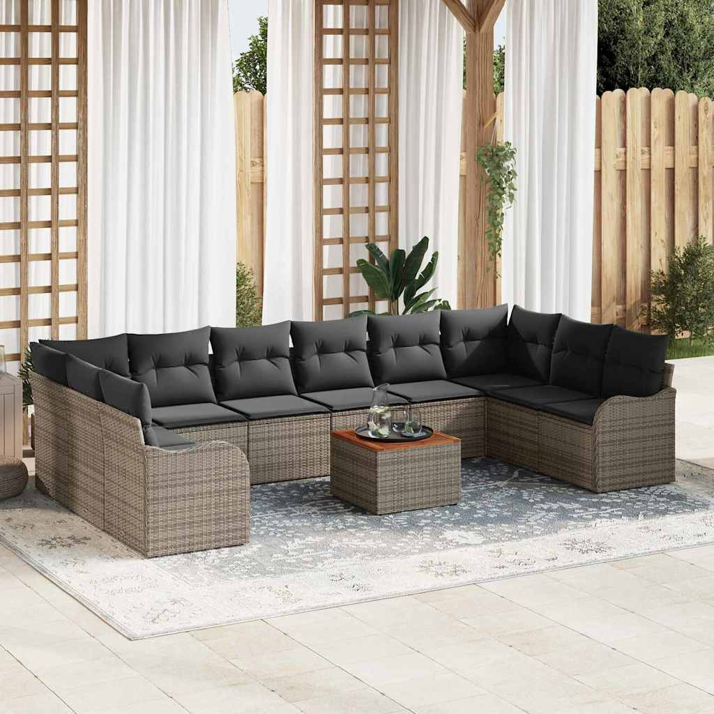 vidaXL Gartensofa-set mit Speicher 11 pcs Grau Poly-Rattan