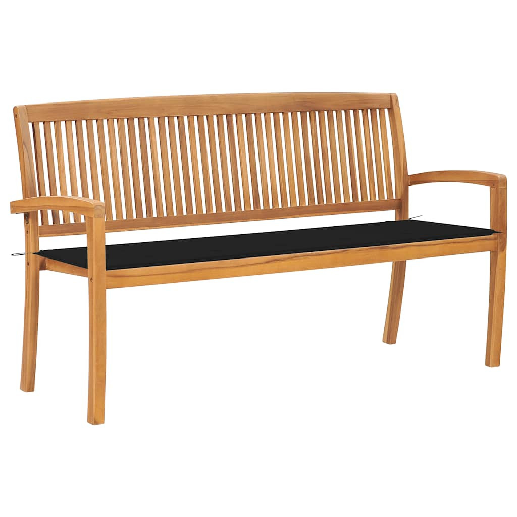 vidaXL Stapelbare Gartenbank mit Auflage 159 cm Massivholz Teak