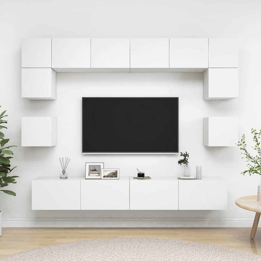 vidaXL 8-tlg. TV-Schrank-Set Weiß Holzwerkstoff