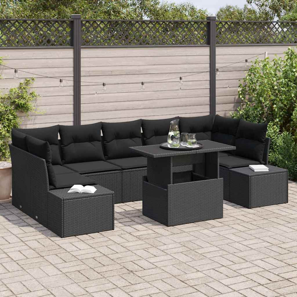 vidaXL Garten-Sofa-Set mit Kissen 8 pcs Schwarz