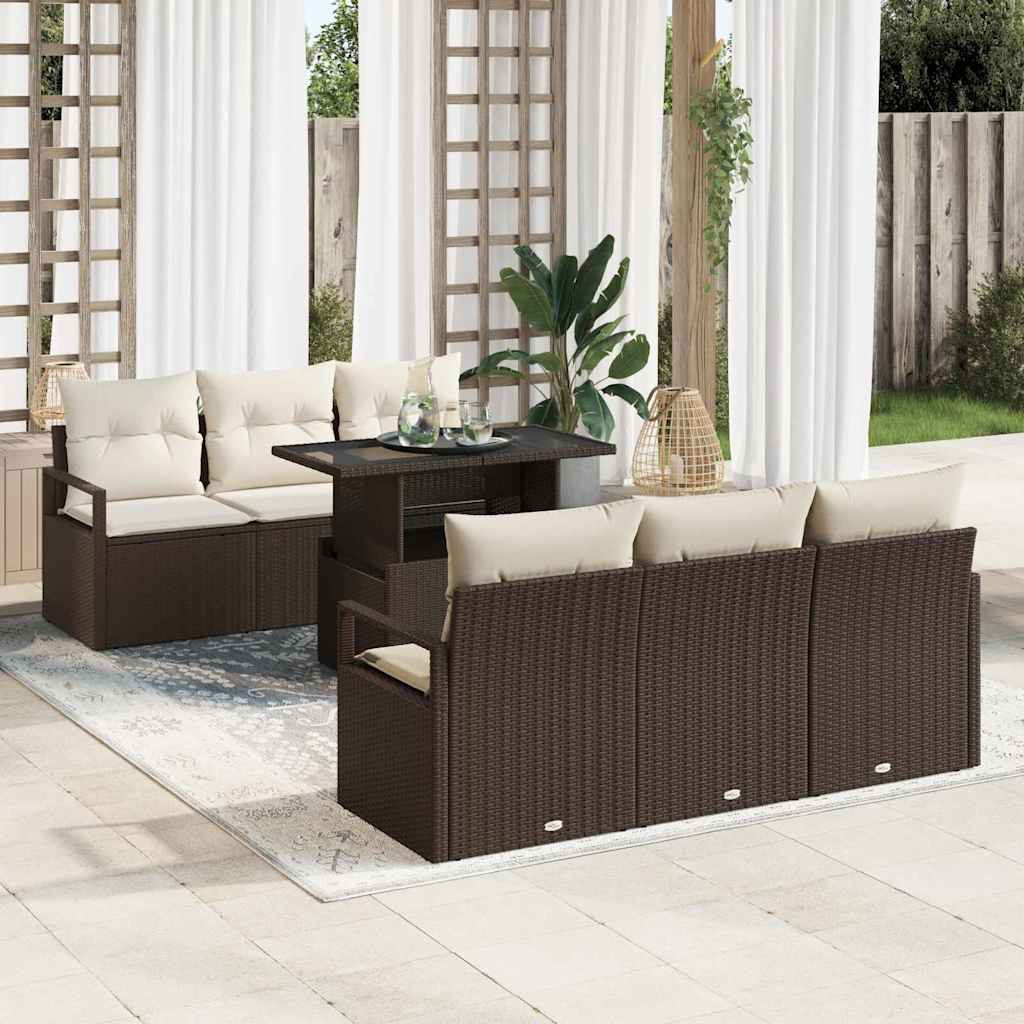 vidaXL Gartensofa-set mit Kissen mit Speicher 7 pcs Braun Poly Rattan