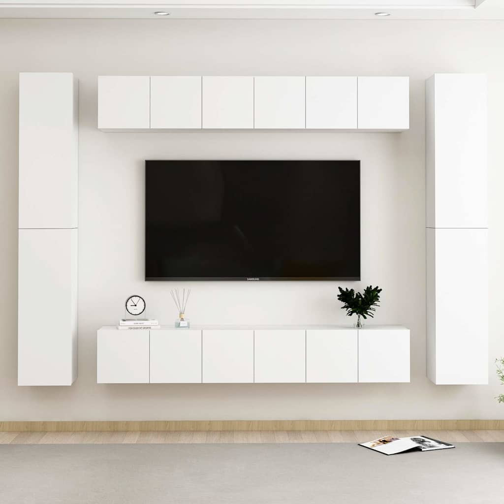 vidaXL 10-tlg. TV-Schrank-Set Weiß Holzwerkstoff