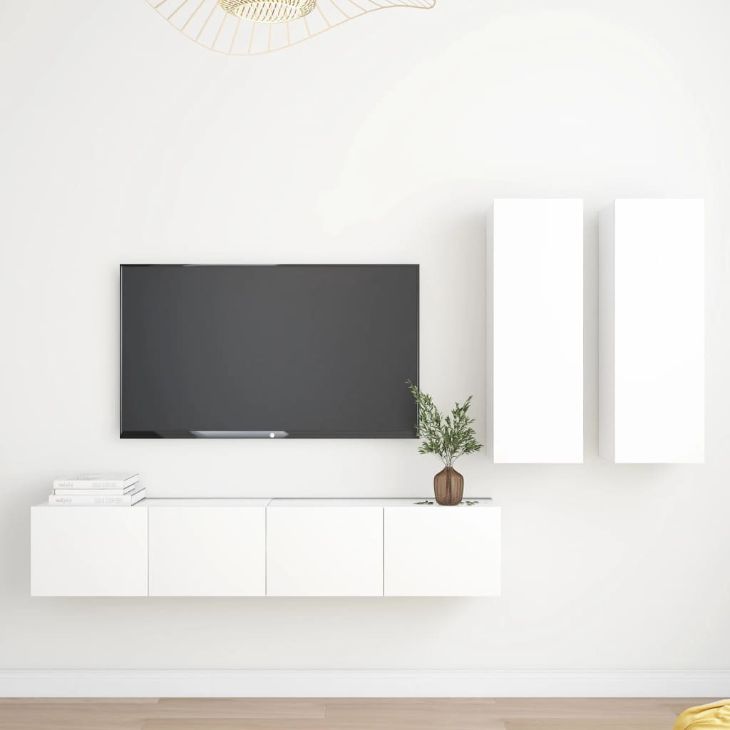 vidaXL 4-tlg. TV-Schrank-Set Weiß Holzwerkstoff