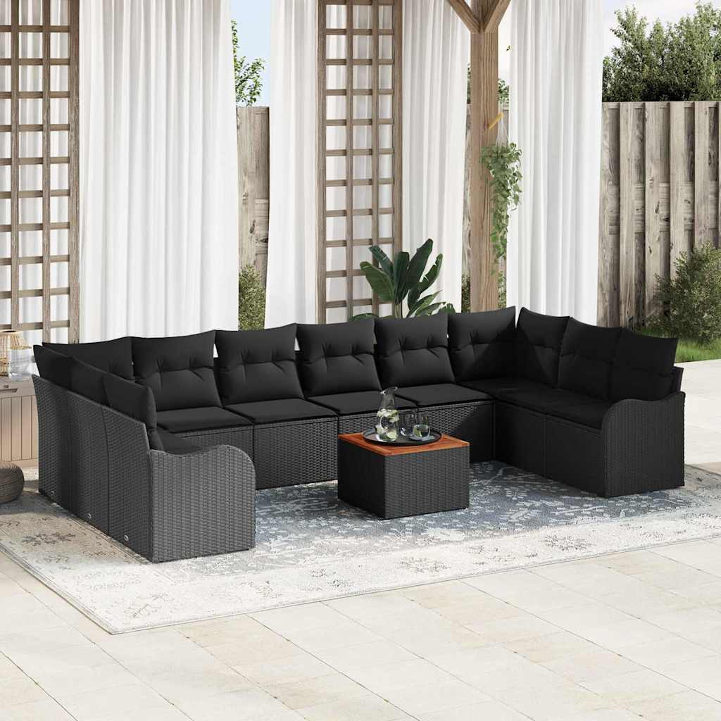 vidaXL Gartensofa-set mit Speicher 11 pcs Schwarz Poly-Rattan