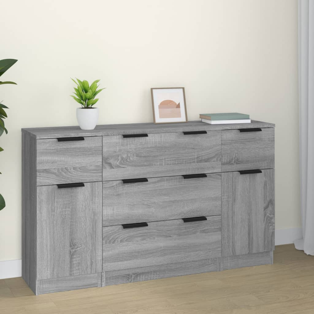 vidaXL 3-tlg. Sideboard-Set Grau Sonoma Holzwerkstoff