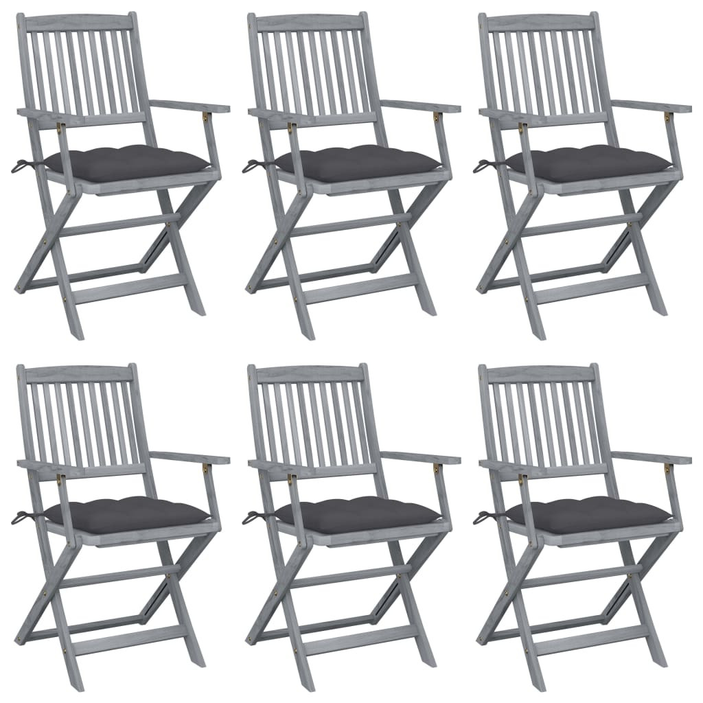 vidaXL Klappbare Gartenstühle 6 Stk. mit Kissen Massivholz Akazie