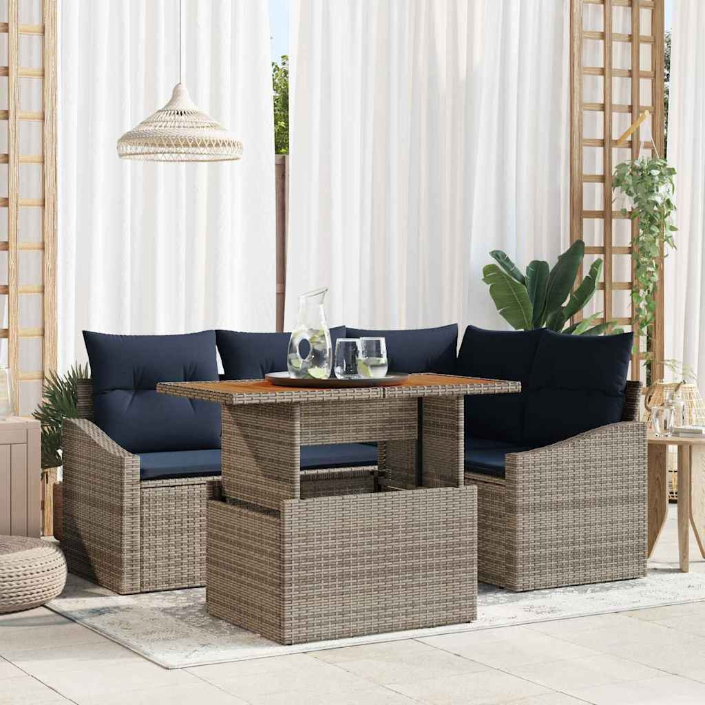 vidaXL Gartensofa-set mit Kissen mit Speicher 5 pcs Grau Poly-Rattan