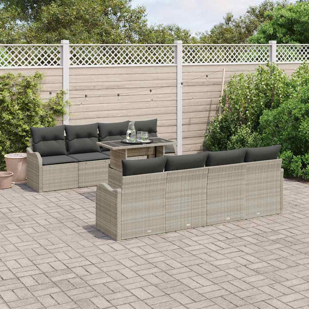 vidaXL Gartensofa-set mit Kissen mit Kissen 9 pcs Hellgrau Poly Rattan