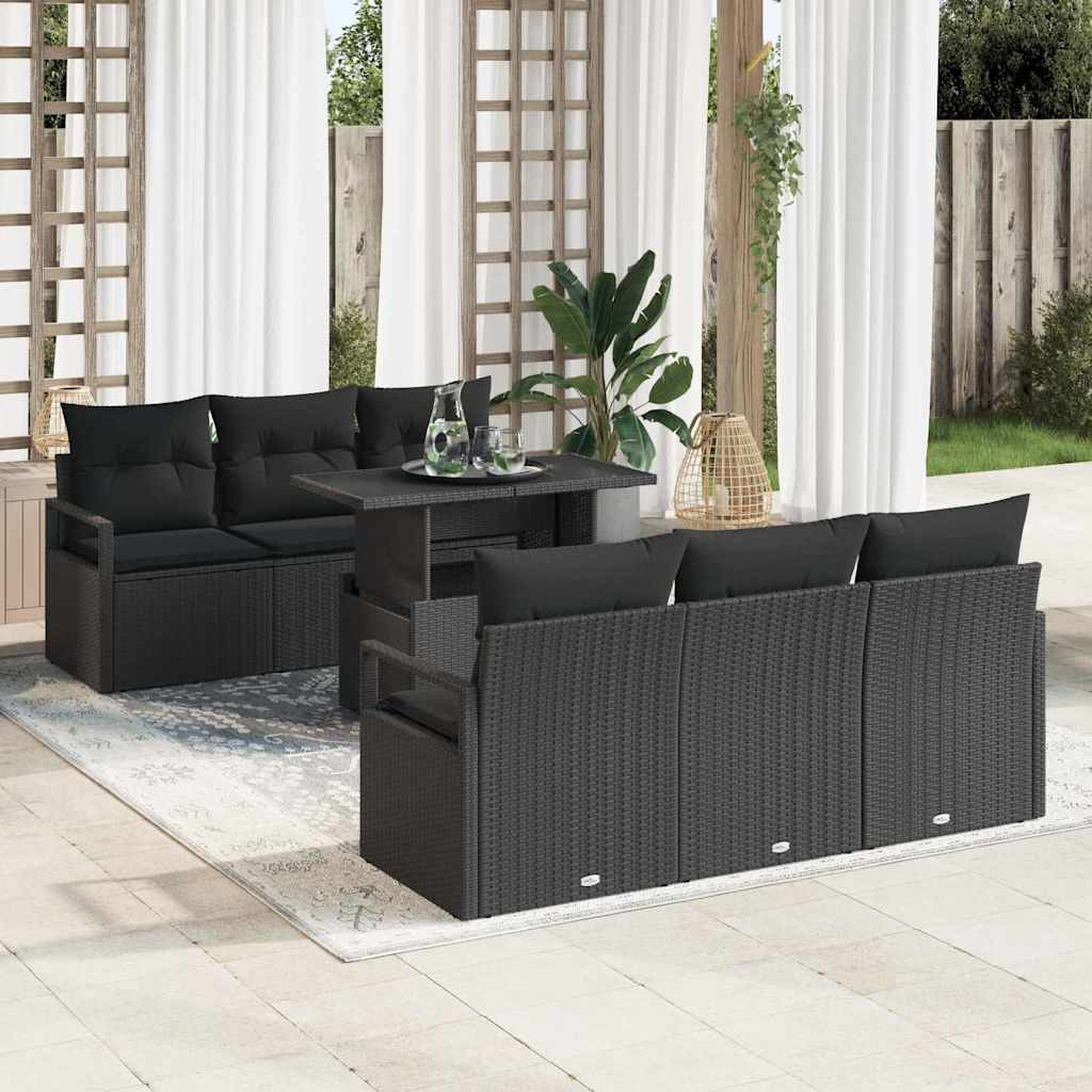vidaXL Gartensofa-set mit Kissen 7 pcs Schwarz Poly Rattan