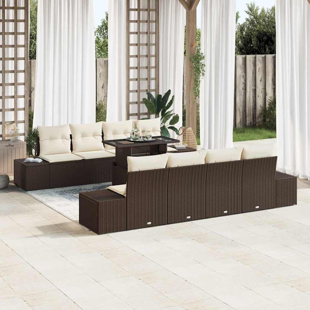 vidaXL Gartensofa-set mit Kissen mit Speicher 9 pcs Braun und Creme