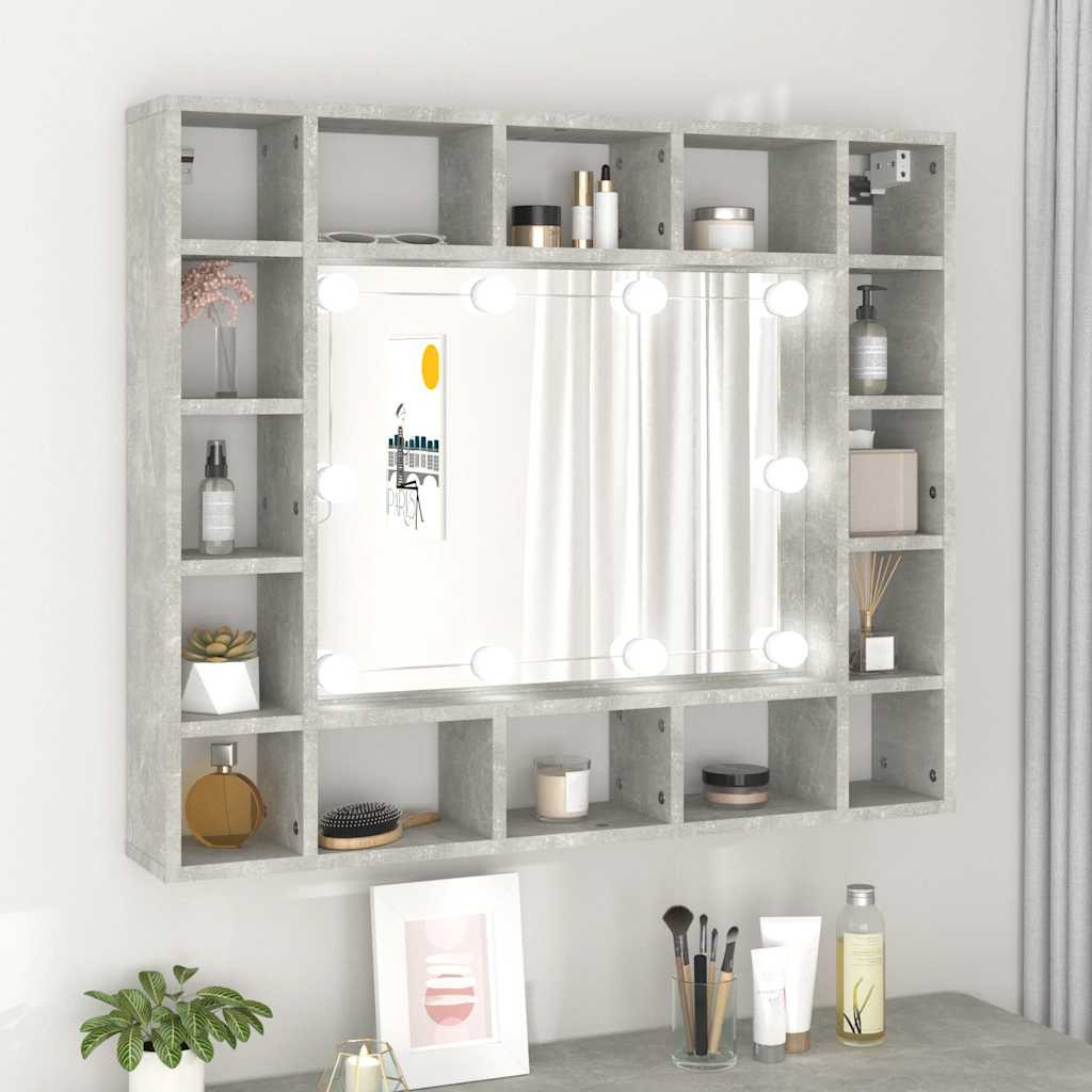 vidaXL Spiegelschrank mit LED Betongrau 91x15x76,5 cm