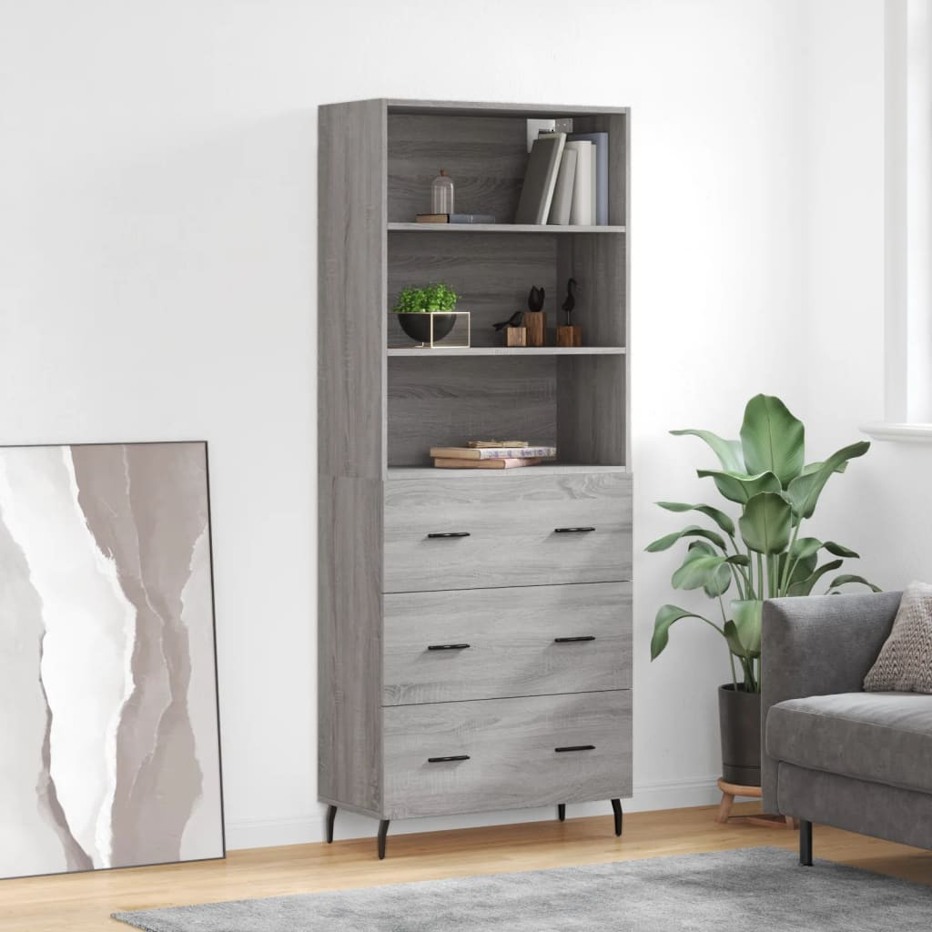 vidaXL Highboard Grau Sonoma 69,5x34x180 cm Holzwerkstoff