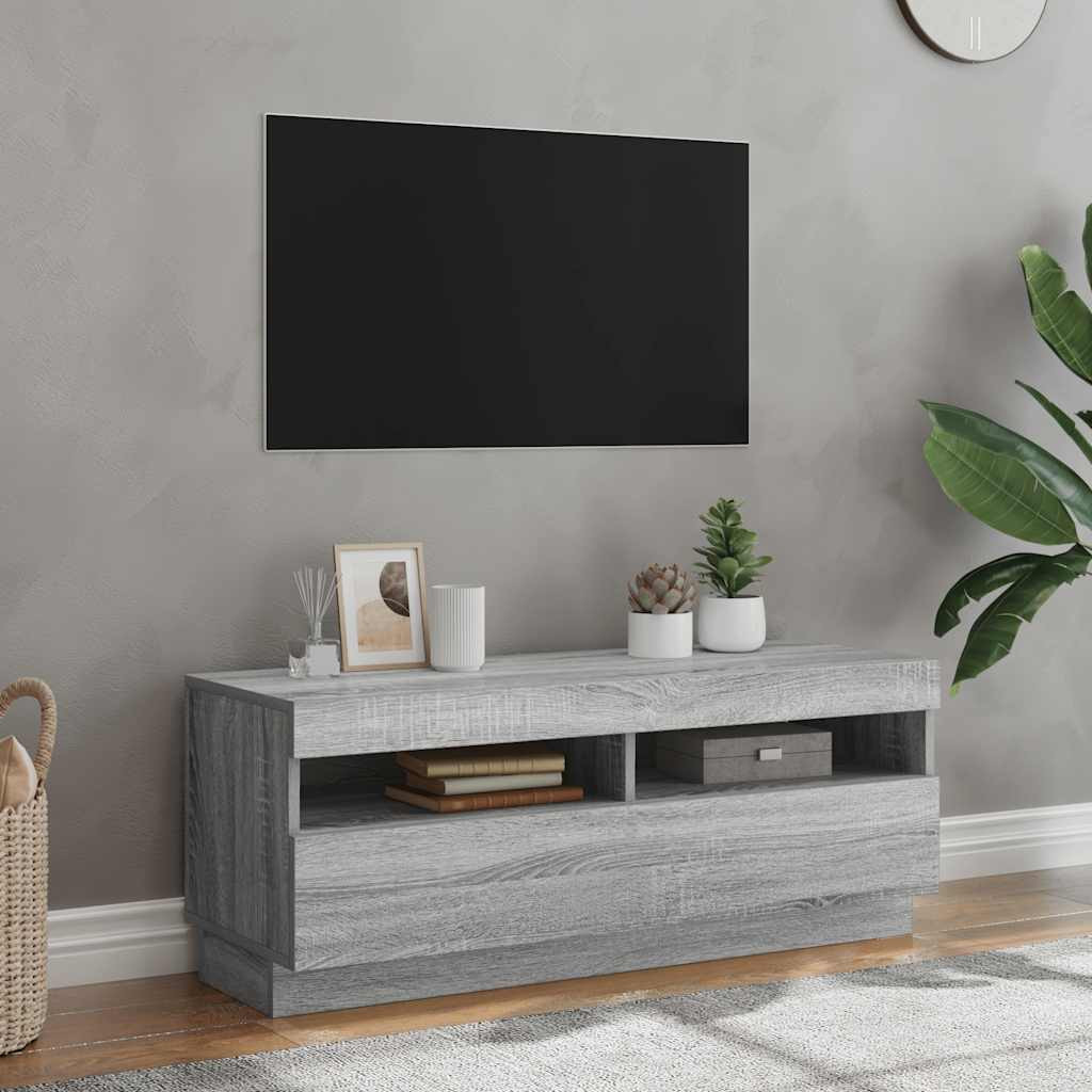 vidaXL TV-Schrank mit LED-Leuchten Grau Sonoma 100x35x40 cm