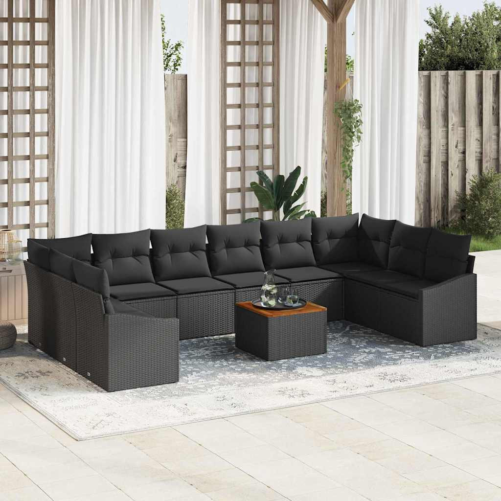 vidaXL Gartensofa-set mit Speicher 11 pcs Schwarz Poly-Rattan