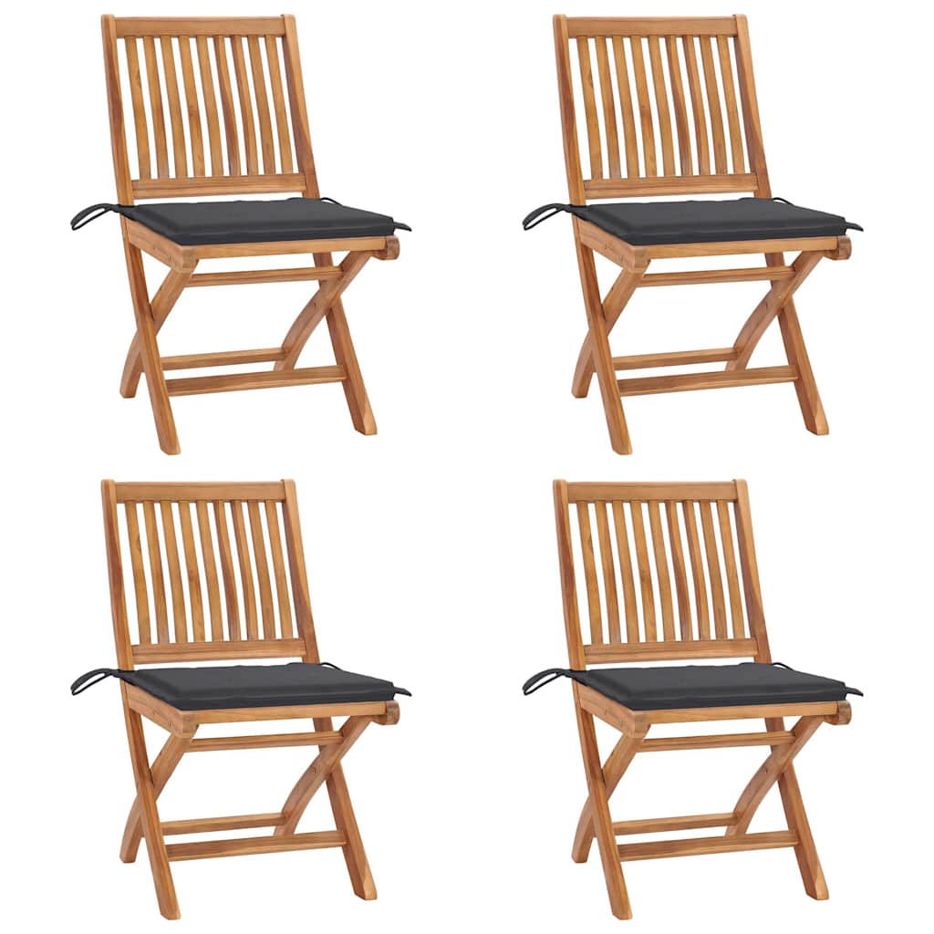 vidaXL Klappbare Gartenstühle mit Kissen 4 Stk. Massivholz Teak