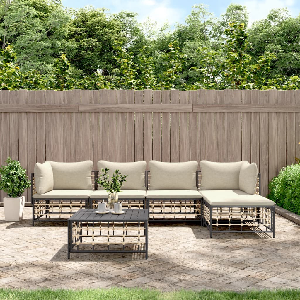 vidaXL 6-tlg. Garten-Lounge-Set mit Kissen Anthrazit Poly Rattan