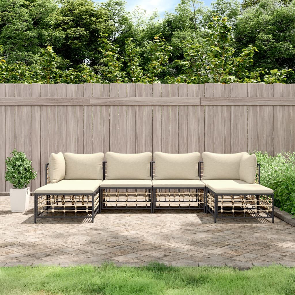 vidaXL 6-tlg. Garten-Lounge-Set mit Kissen Anthrazit Poly Rattan