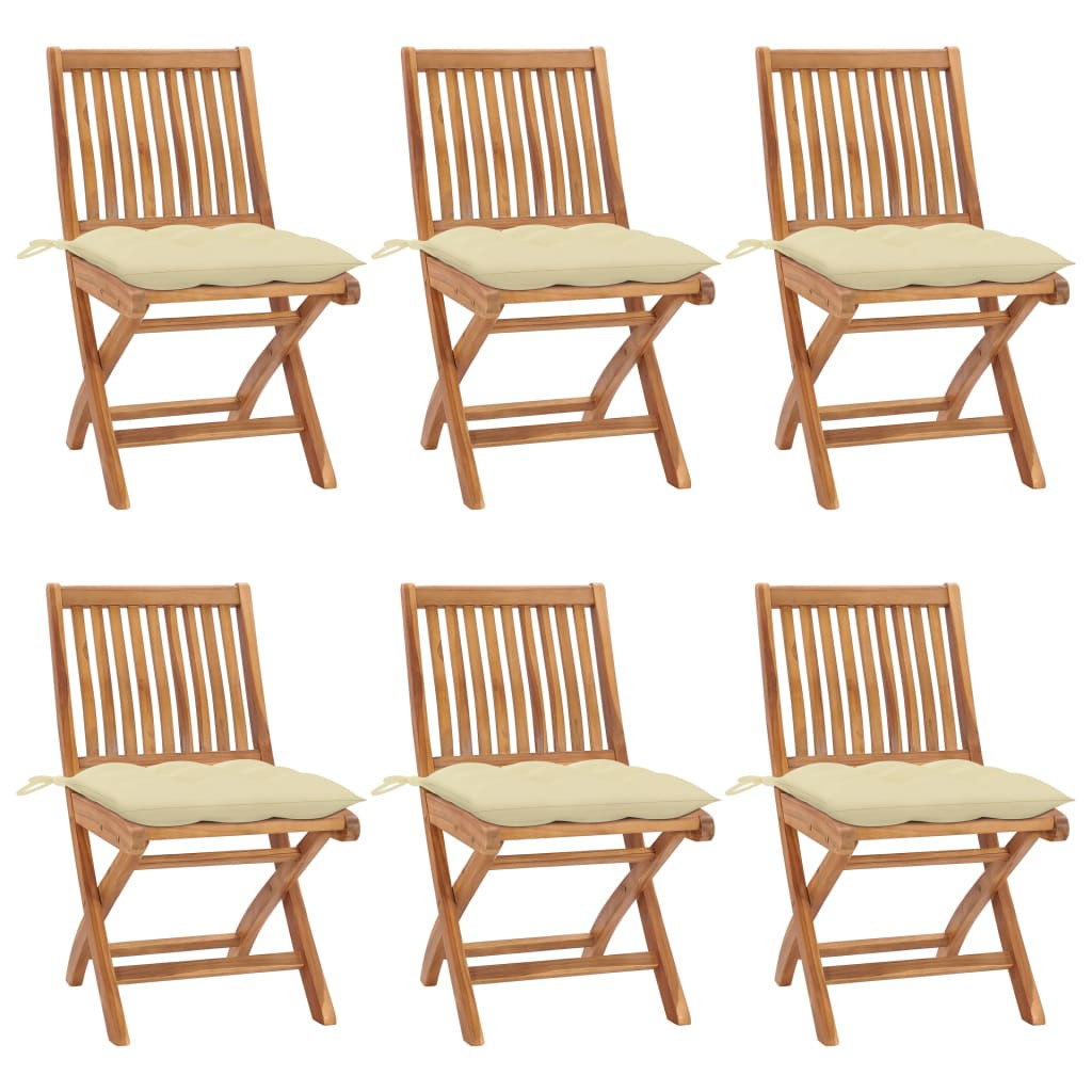 vidaXL Klappbare Gartenstühle mit Kissen 6 Stk. Massivholz Teak