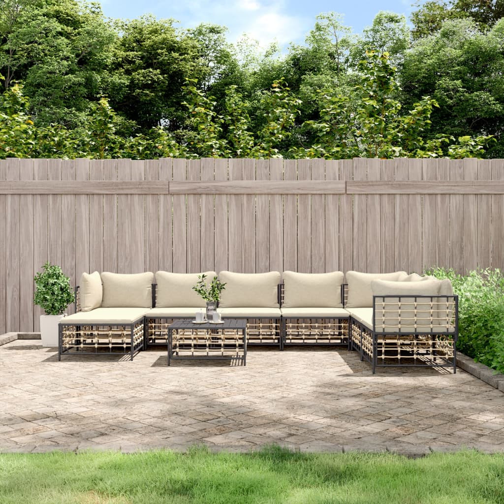 vidaXL 9-tlg. Garten-Lounge-Set mit Kissen Anthrazit Poly Rattan