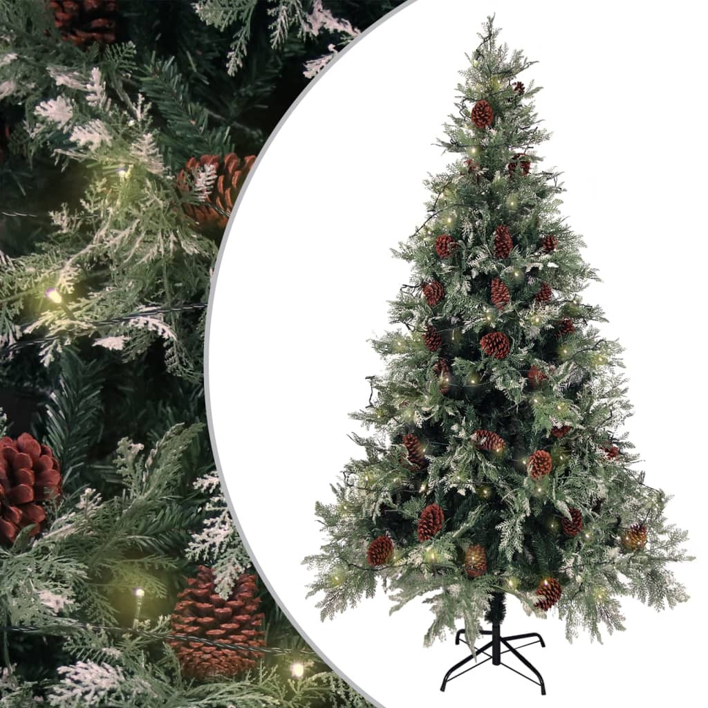 vidaXL Weihnachtsbaum mit Beleuchtung und Kiefernzapfen 195 cm PVC&PE
