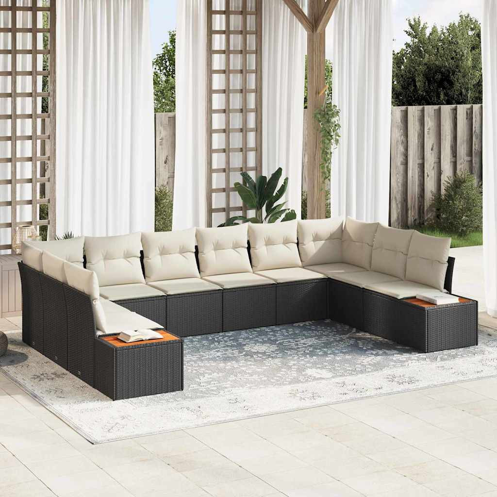 vidaXL Gartensofa-set mit Kissen 10 pcs Schwarz und Creme Polyrattan