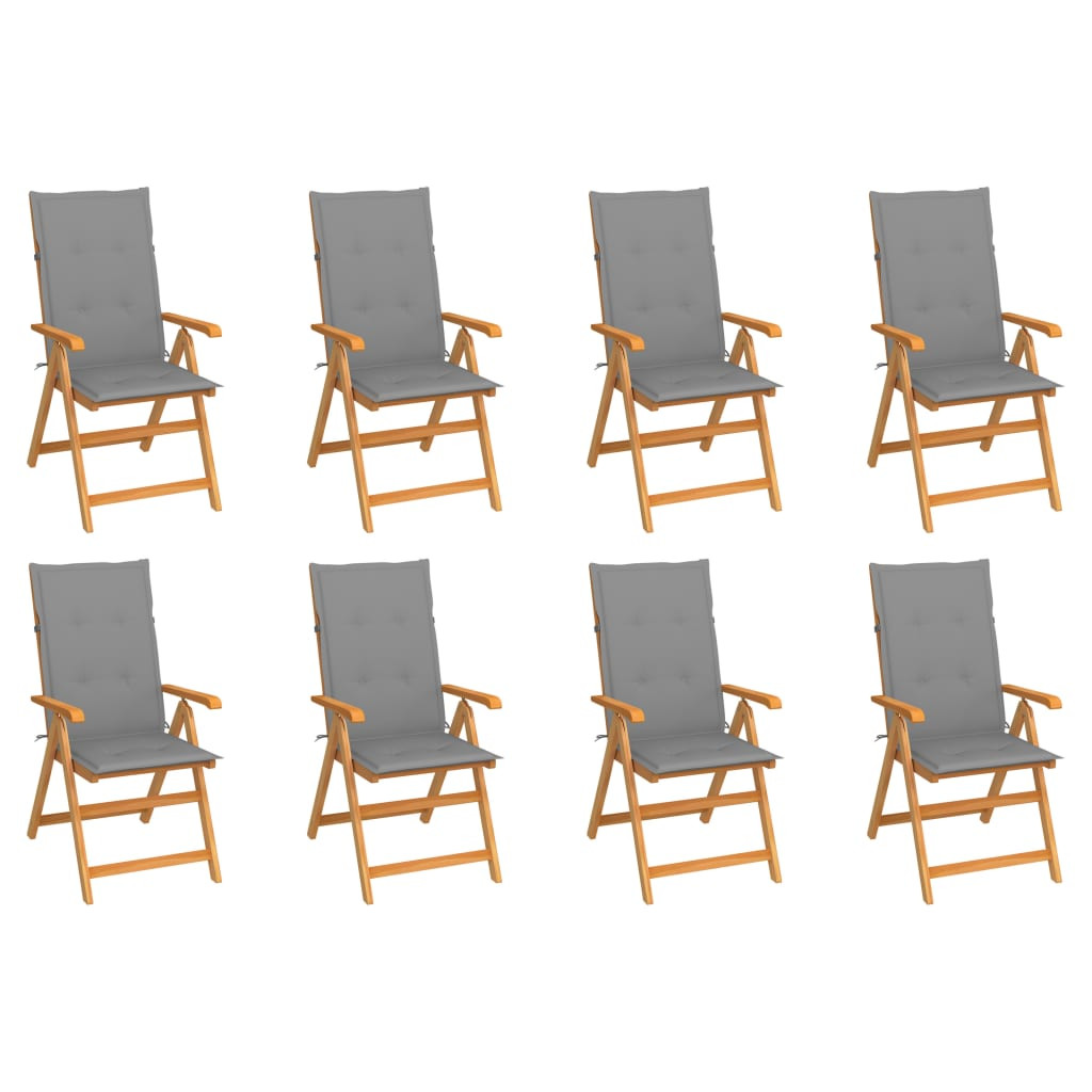 vidaXL Verstellbare Gartenstühle mit Auflagen 8 Stk. Massivholz Teak
