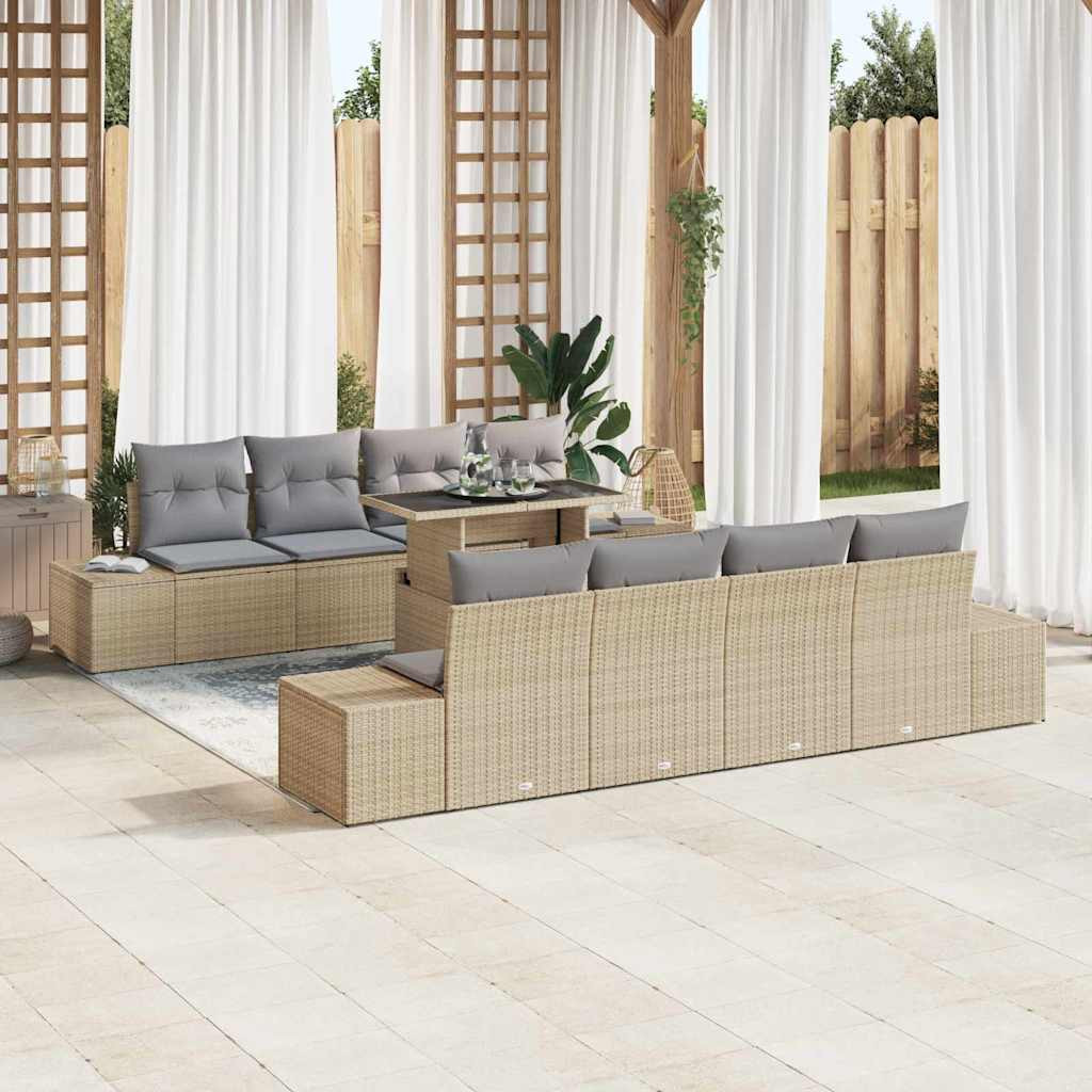 vidaXL Gartensofa-set mit Kissen mit Speicher 9 pcs Beige und Hellgrau