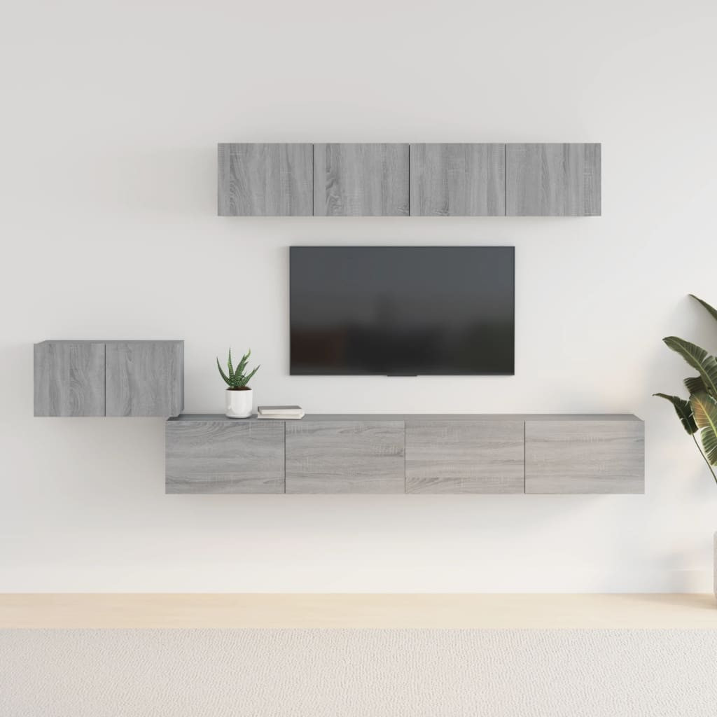 vidaXL 5-tlg. TV-Schrank-Set Grau Sonoma Holzwerkstoff