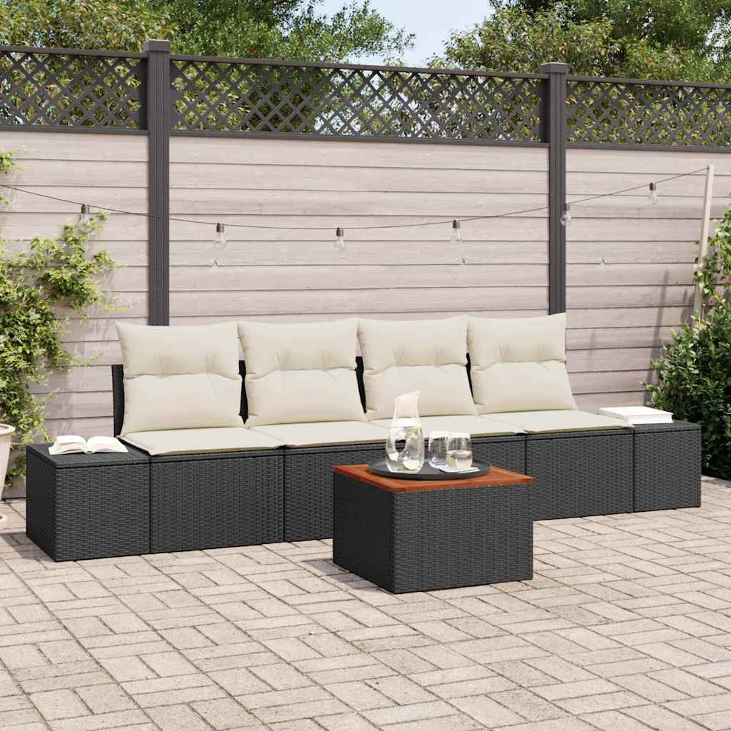 vidaXL Gartensofa-set mit Speicher 5 pcs Schwarz und Creme Poly-Rattan