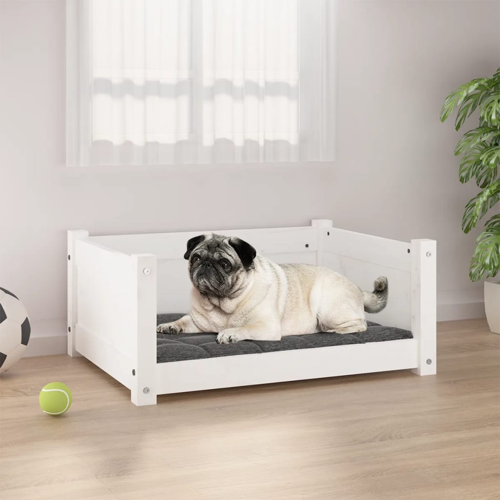 vidaXL Hundebett Weiß 65,5 x 50,5 x 28 cm Massivholz Kiefer