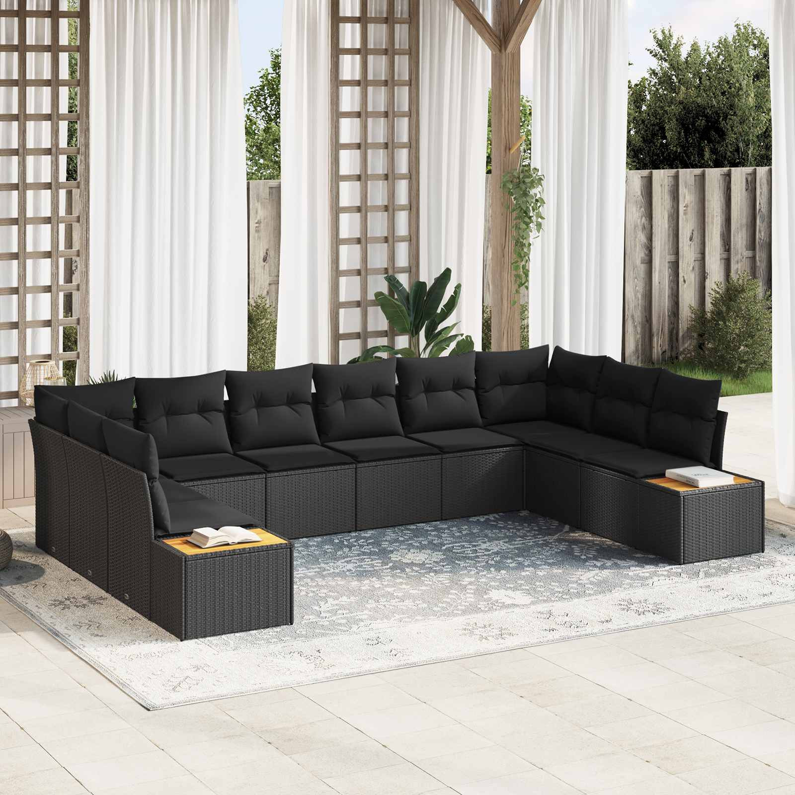 vidaXL Gartensofa-set mit Kissen 10 pcs Schwarz Polyrattan