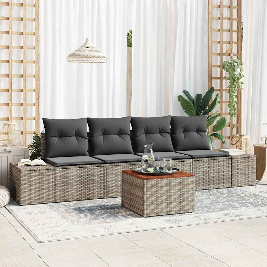 vidaXL Gartensofa-set mit Speicher 5 pcs Grau Poly-Rattan