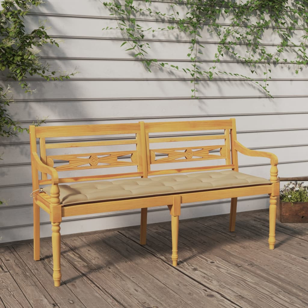 vidaXL Batavia-Bank mit Beigem Kissen 150 cm Massivholz Teak