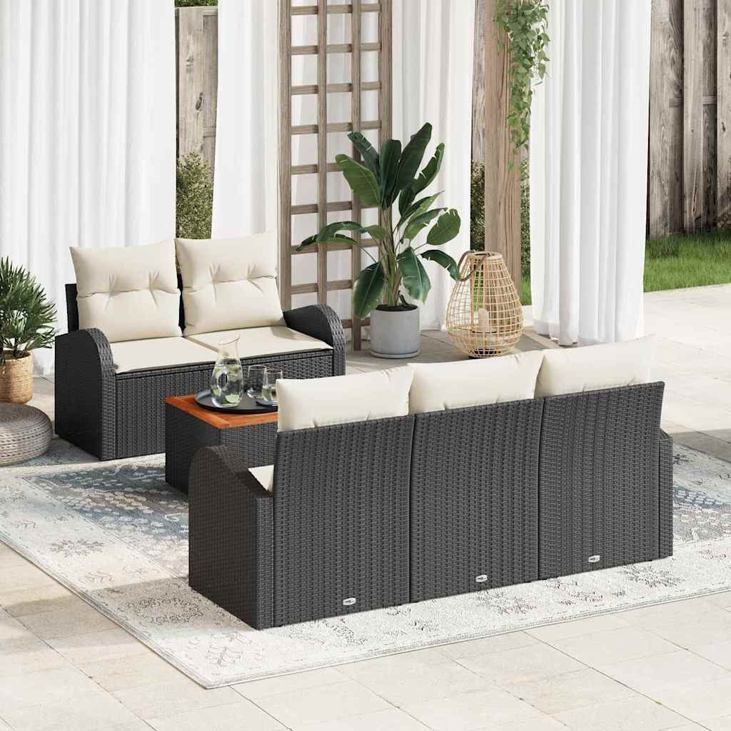 vidaXL Gartensofa-set mit Speicher 6 pcs Schwarz und Creme Poly-Rattan