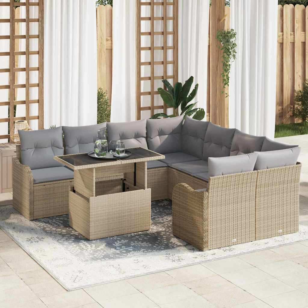 vidaXL Gartensofa-set mit Kissen mit Kissen 9 pcs Beige Polyrattan