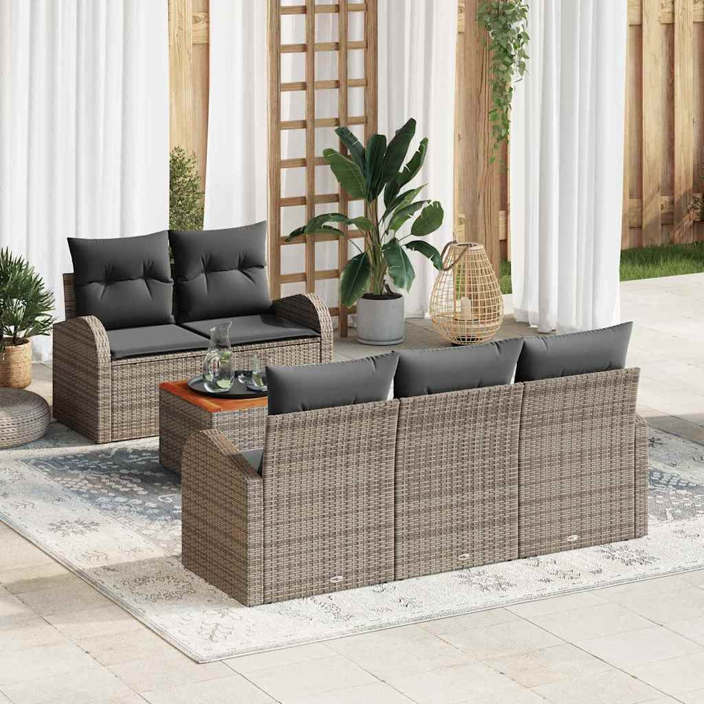 vidaXL Gartensofa-set mit Speicher 6 pcs Grau Poly-Rattan