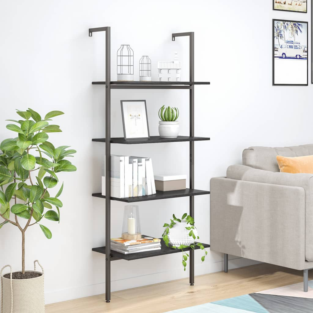 vidaXL Leiterregal mit 4 Böden Schwarz 64x35x152,5 cm