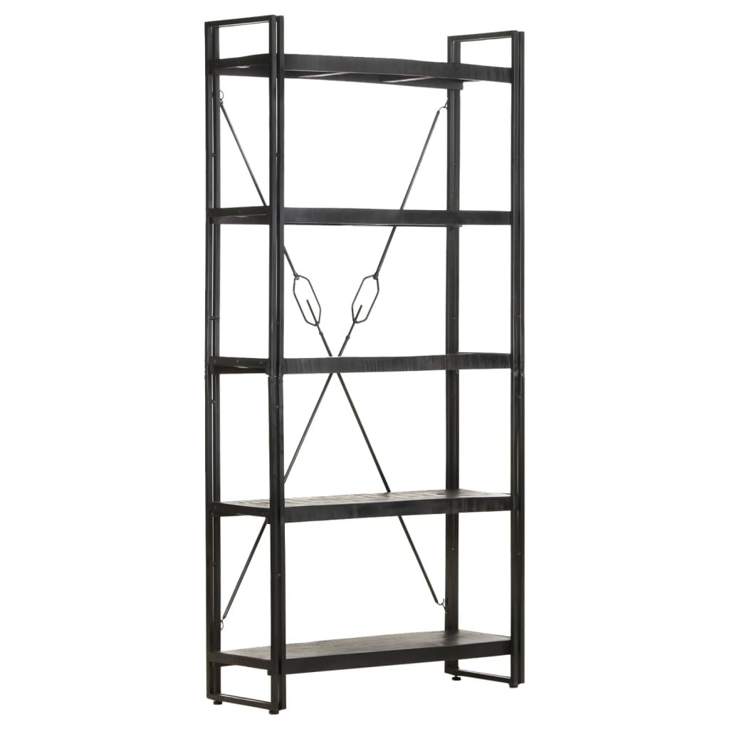 vidaXL Bücherregal 5 Fächer Schwarz 90x30x180 cm Mango Massivholz