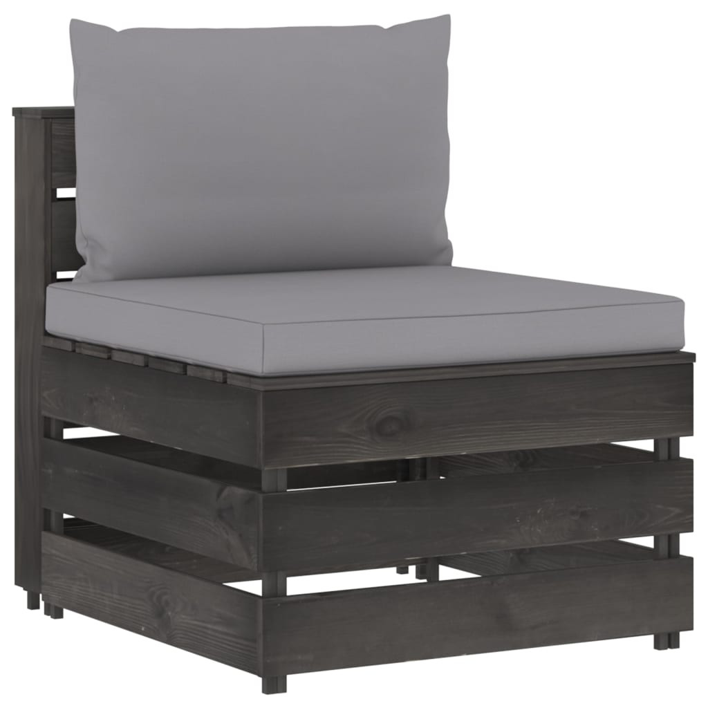 vidaXL Modulares Mittelsofa mit Kissen Grau Imprägniertes Holz